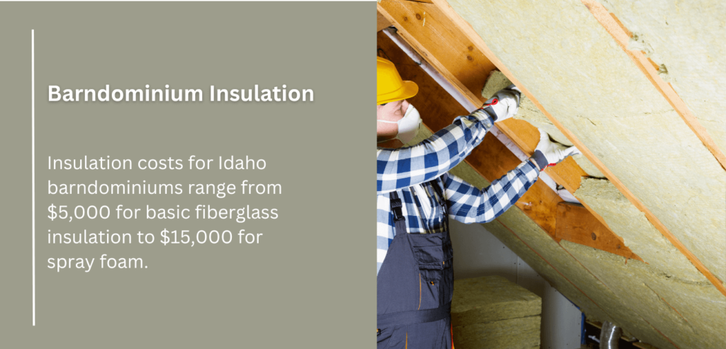 Cost comparison of barnwood insulation per square foot for barndominiums in Idaho, highlighting fiberglass and spray foam options.