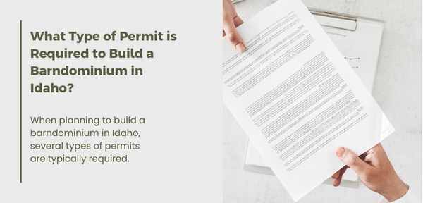 Image depicting the necessary permits for constructing a barndominium in Idaho, including building, electrical, plumbing, and zoning permits.