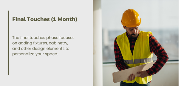 Final touches phase: adding fixtures and cabinetry to personalize your space, ensuring satisfaction with design elements.