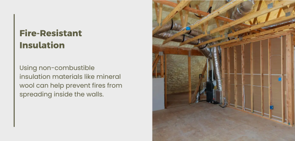 Fire-resistant insulation made from non-combustible materials like mineral wool, preventing fire spread and enhancing thermal performance.