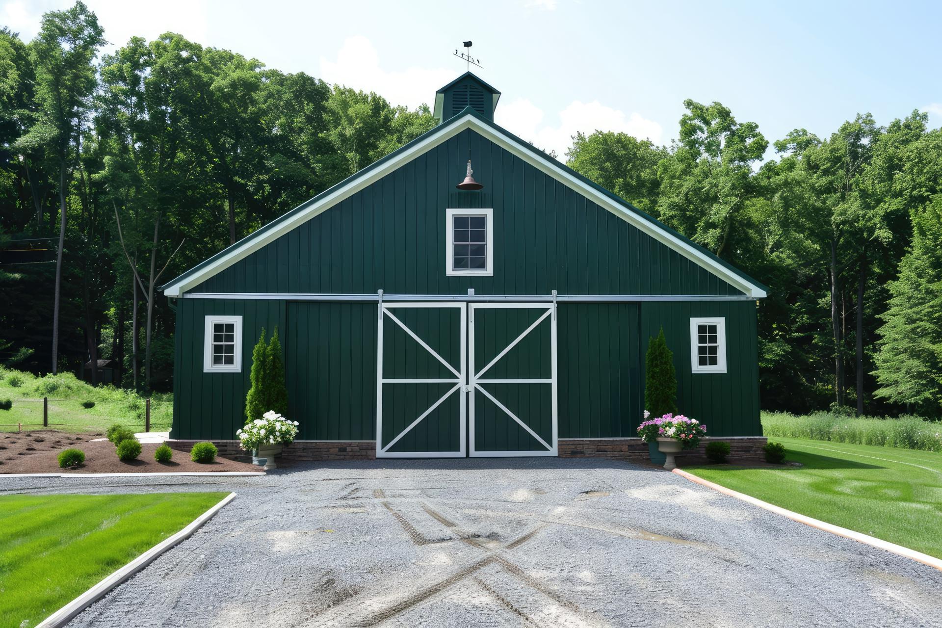 AI generated Green barn on farm landscape